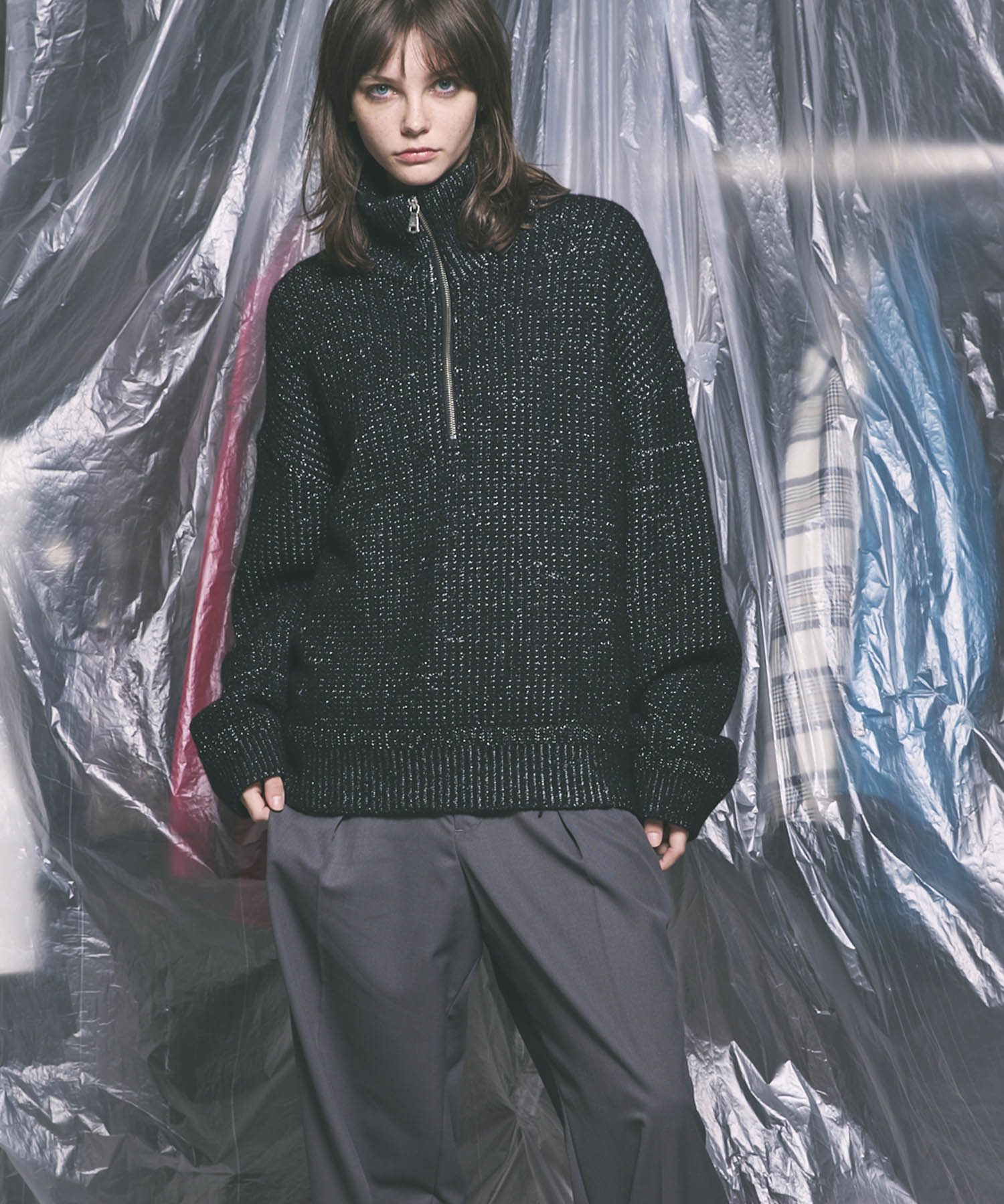 【24AW PRE-ORDER】Prime-Over Wool Mixed Half Zip Rib Knit Pullover