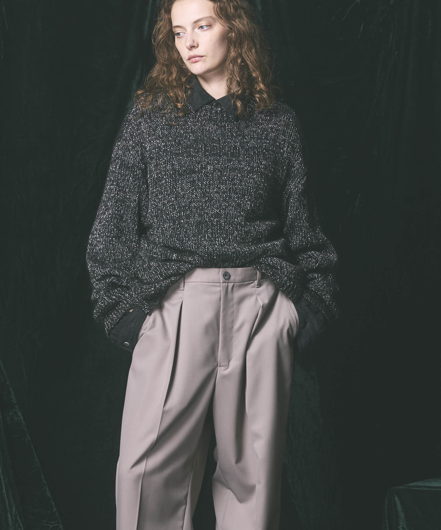 【24AW PRE-ORDER】Mohair x Metallic Yarn Mixed Mohair Sheer Prime-Over Crew Neck Knit Pullover