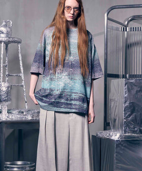 图片拼贴自然双jacquard Prime-Over Kew Neck编织T恤