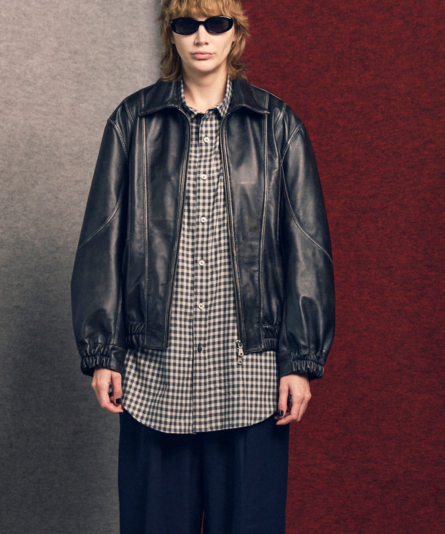 Sheep Leather Single Collard Blouson