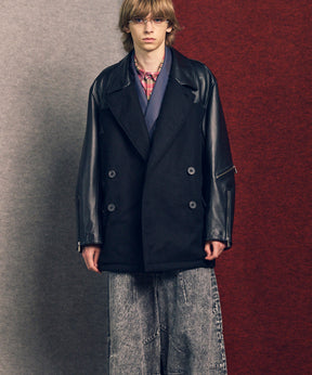 [25AW 사전 주문] 양 가죽 멜튼 콤비네이션 완두콩 코트