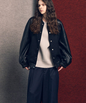 [25AW 사전 주문] 양 가죽 멜튼 콤비네이션 스타디움 재킷