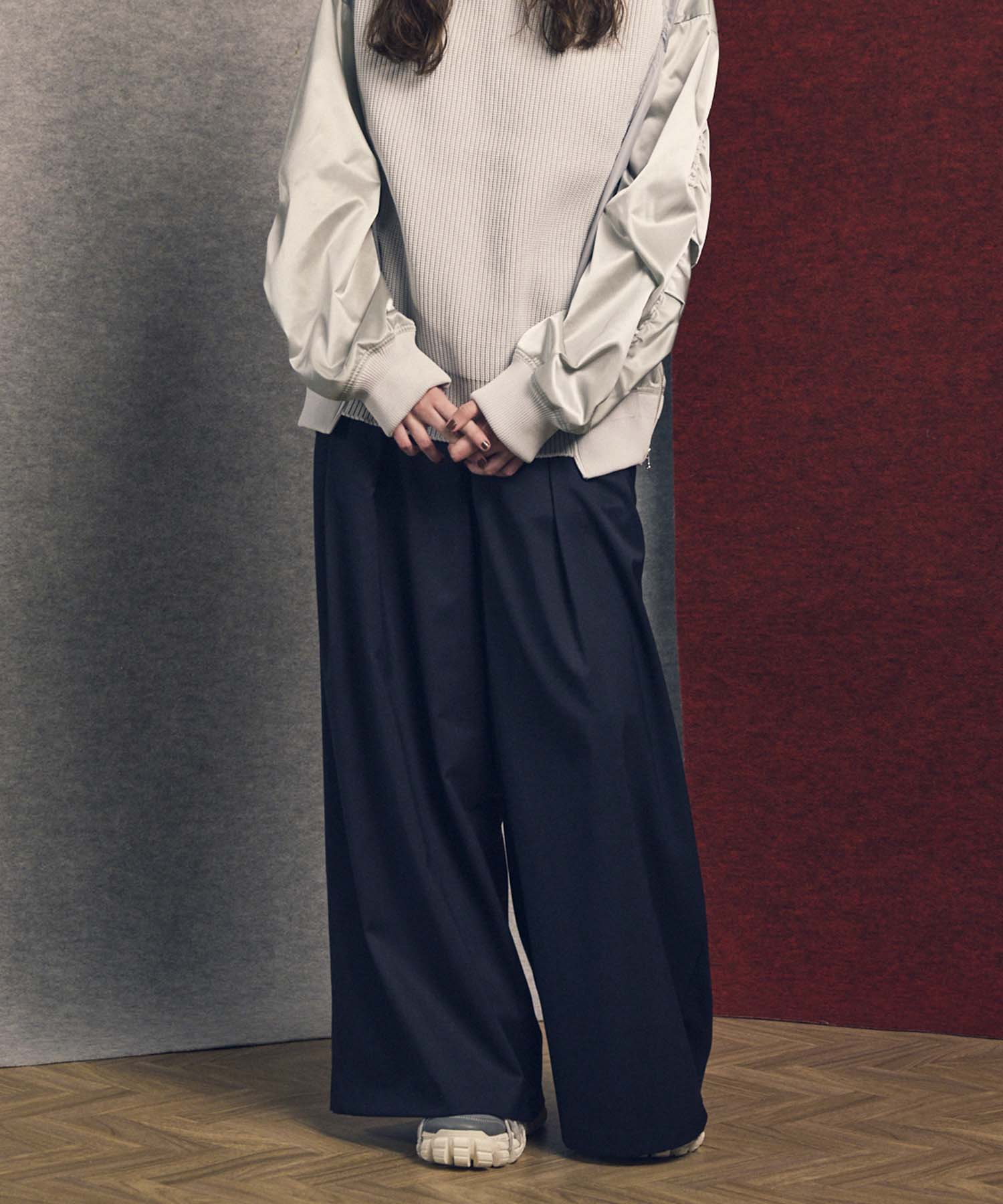 Wool Mix Smooth Prime Wide Baggy Pants
