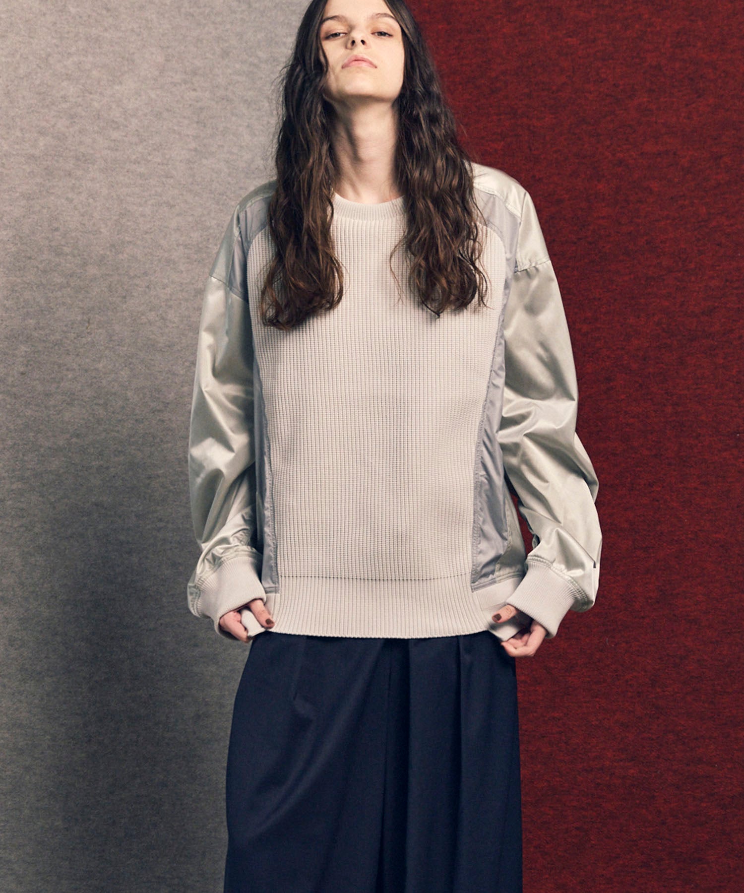 编织组合额叶套头衫