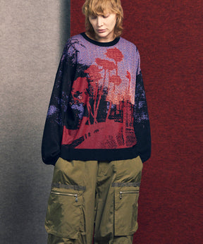 주요 현대 미술 승무원 넥 니트 풀오버