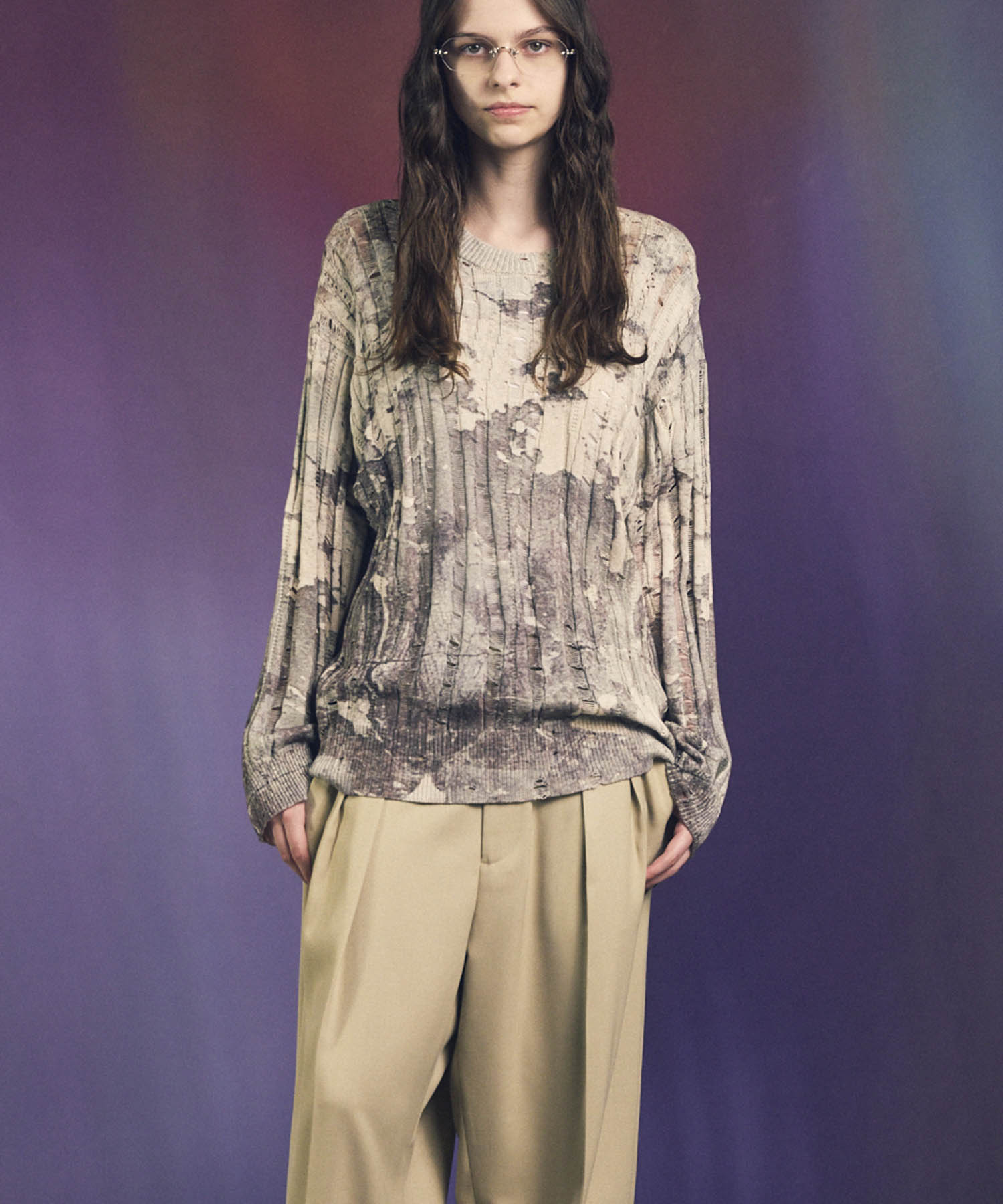 Wall Art Print Damage Knit Pullover