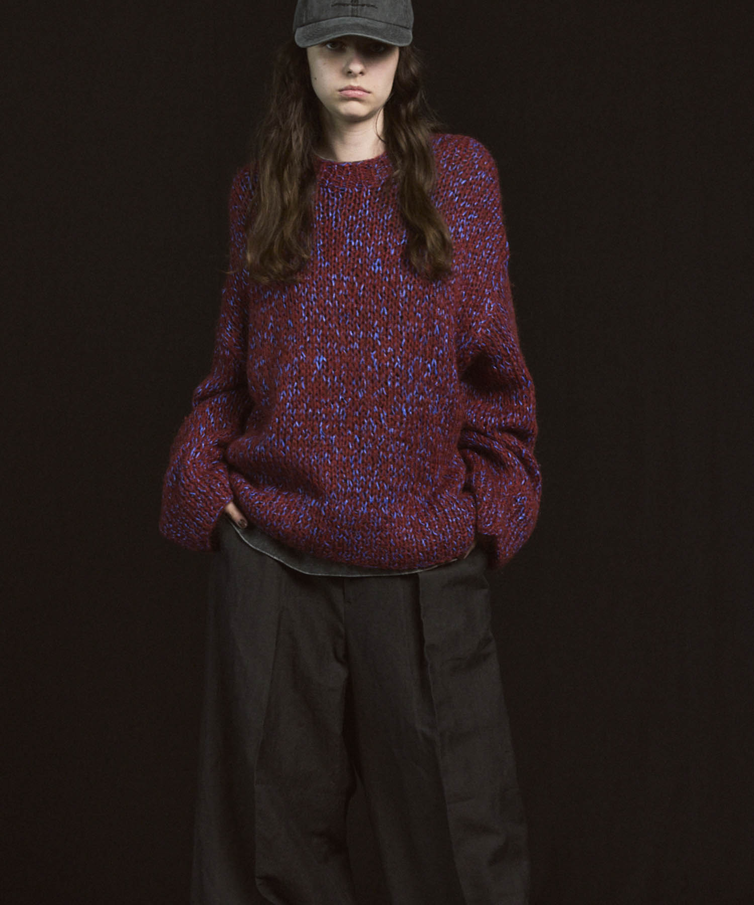 Tape Yarn Mix Hand Knitting Prime-Over Crew Neck Knit Pullover