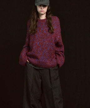 Tape Yarn Mix Hand Knitting Prime-Over Crew Neck Knit Pullover