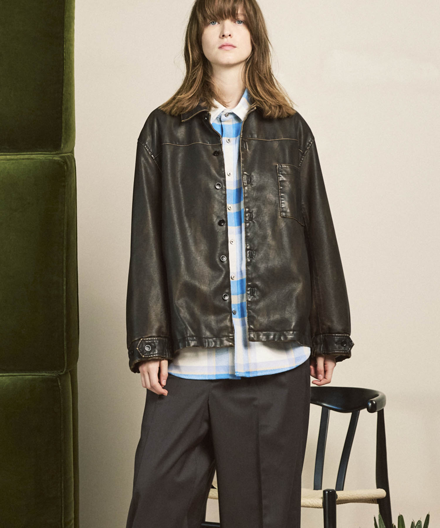 Artificial Leather Prime-Over Shirt Blouson