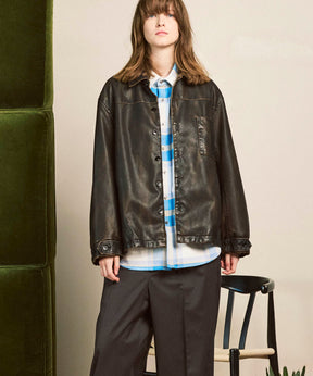 Artificial Leather Prime-Over Shirt Blouson
