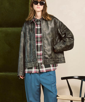 양 가죽 싱글 라이더 칼라 킹 재킷