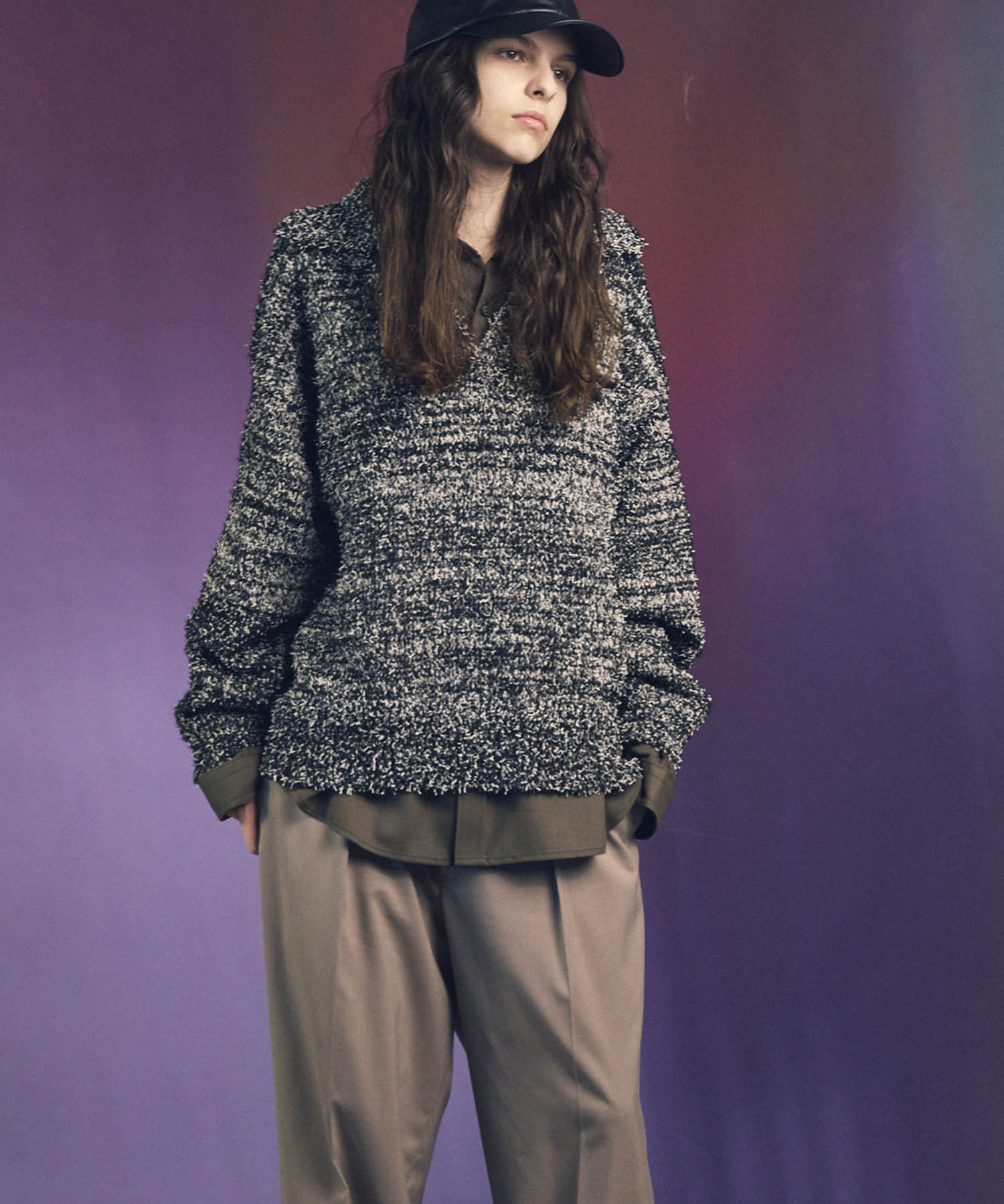 混合彩色纱线纱线船长针织套头衫