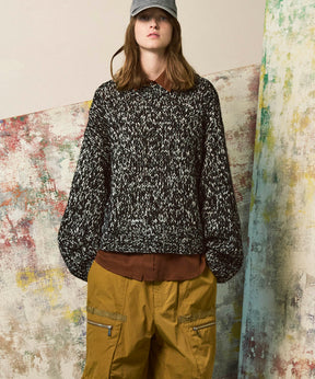 Tape Yarn Mix Hand Knitting Prime-Over Crew Neck Knit Pullover