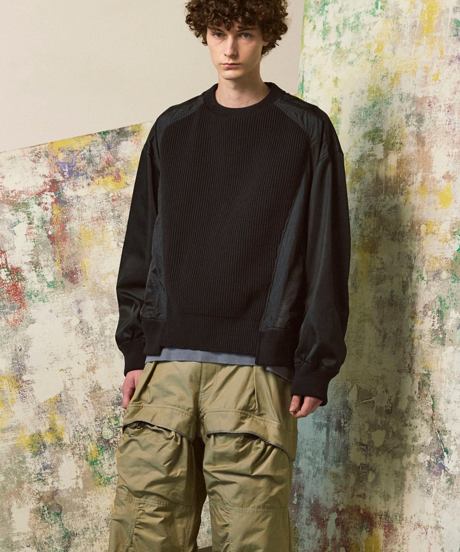 编织组合额叶套头衫