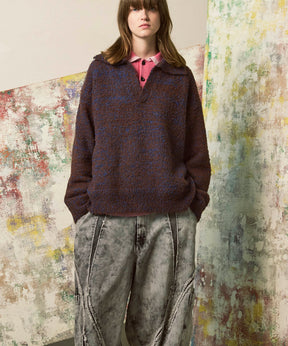 混合彩色纱线纱线船长针织套头衫