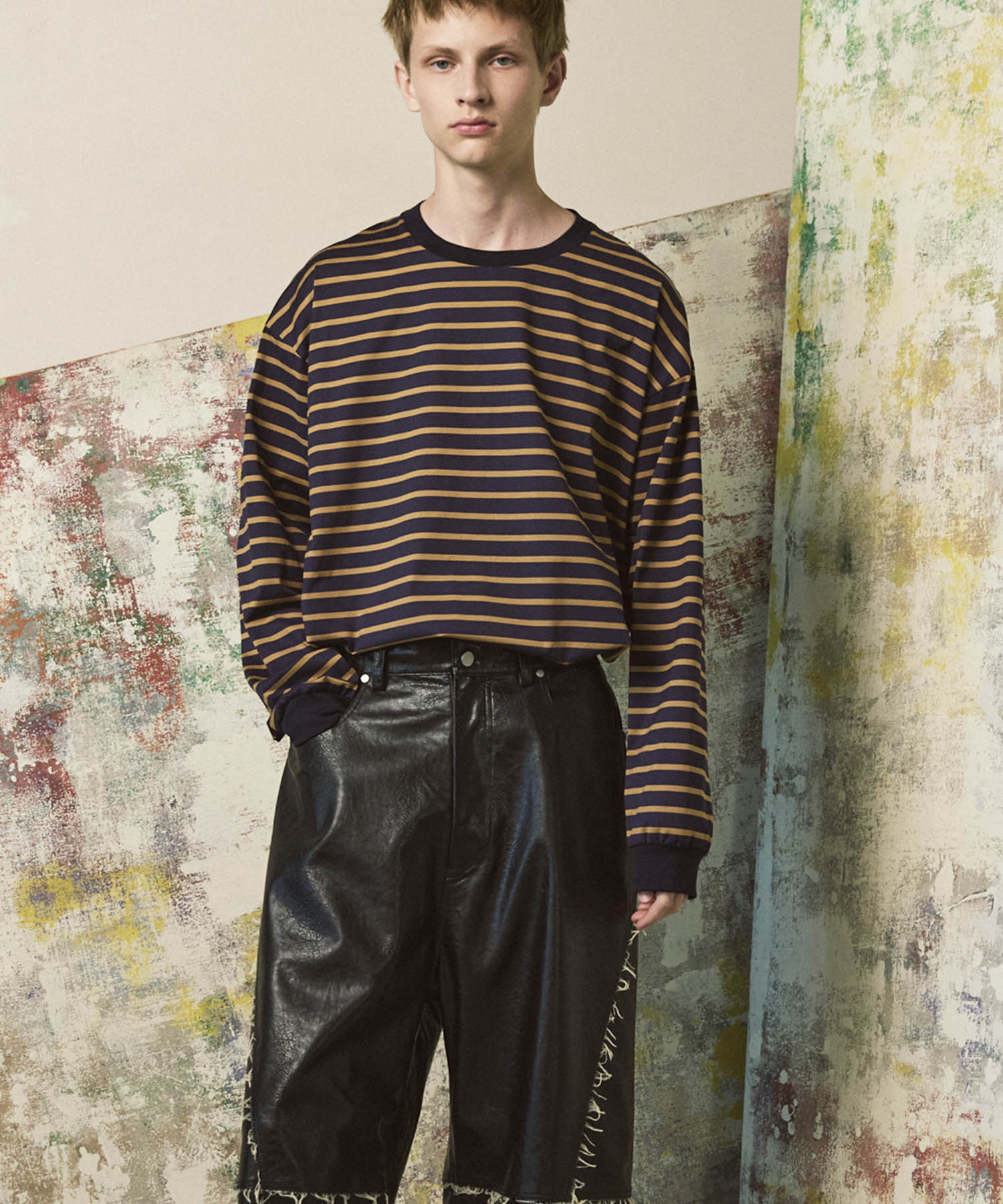 ULTIMA Cotton Border Prime-Over Crew Neck Long Sleeve T-Shirt