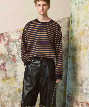 ULTIMA Cotton Border Prime-Over Crew Neck Long Sleeve T-Shirt