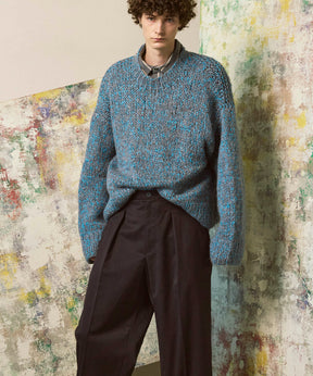 Tape Yarn Mix Hand Knitting Prime-Over Crew Neck Knit Pullover