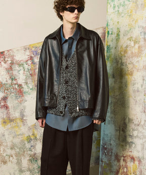 양 가죽 싱글 라이더 칼라 킹 재킷