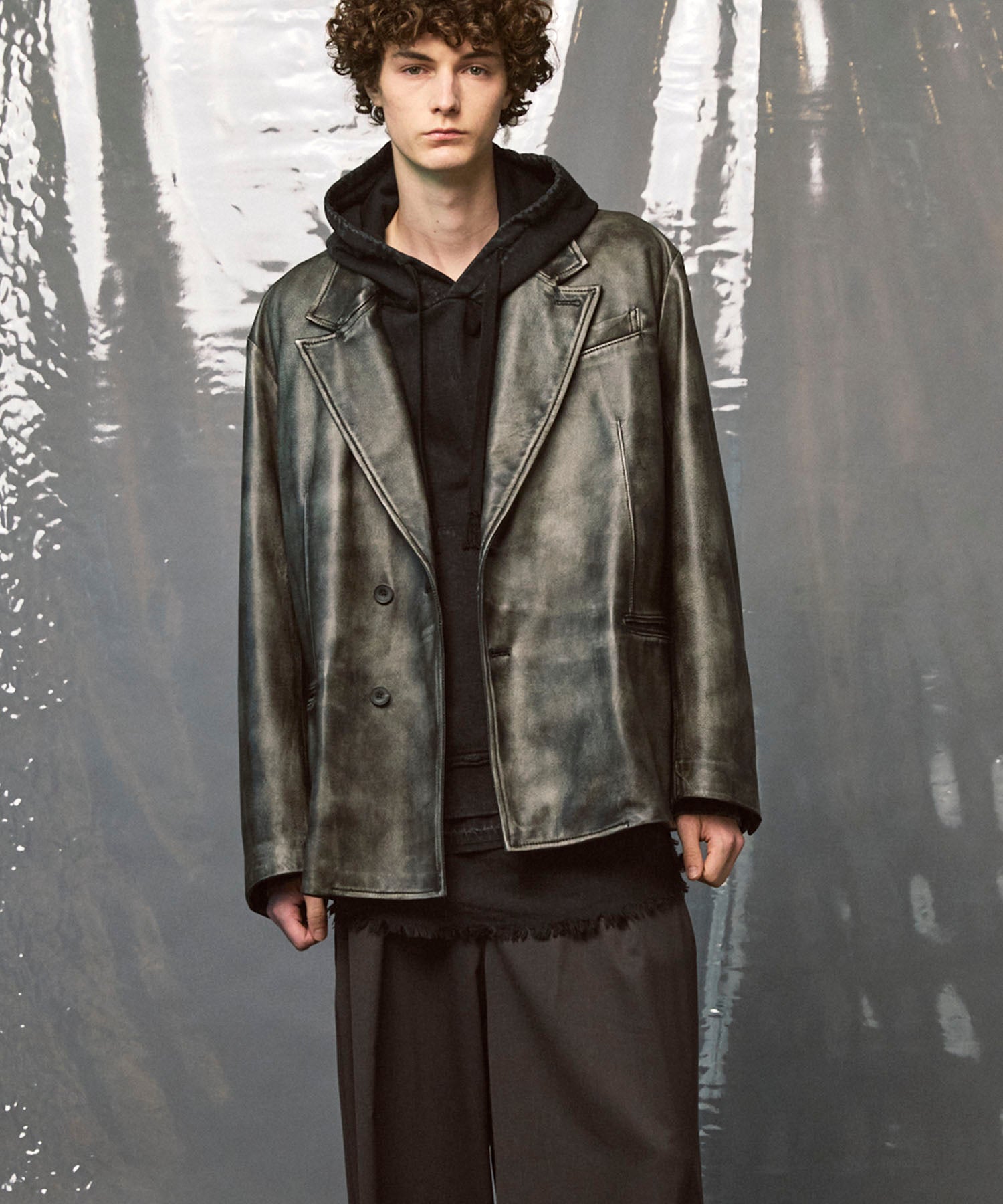 Le Spade Napoli トラウザーズ 秋冬 グレー Sheep Leather Peaked Lapel Semi-Double Tailored Jacket