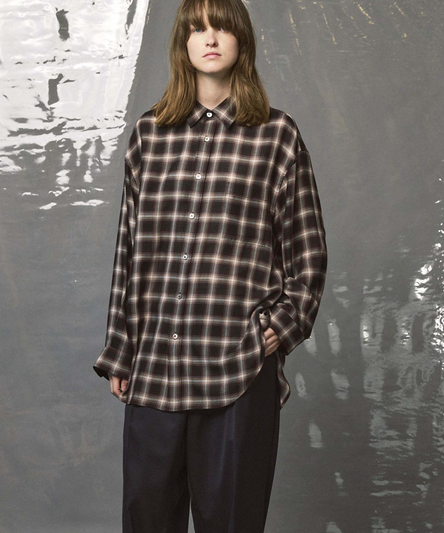 Prime-Over Ombre 점검 일반 칼라 셔츠 코트