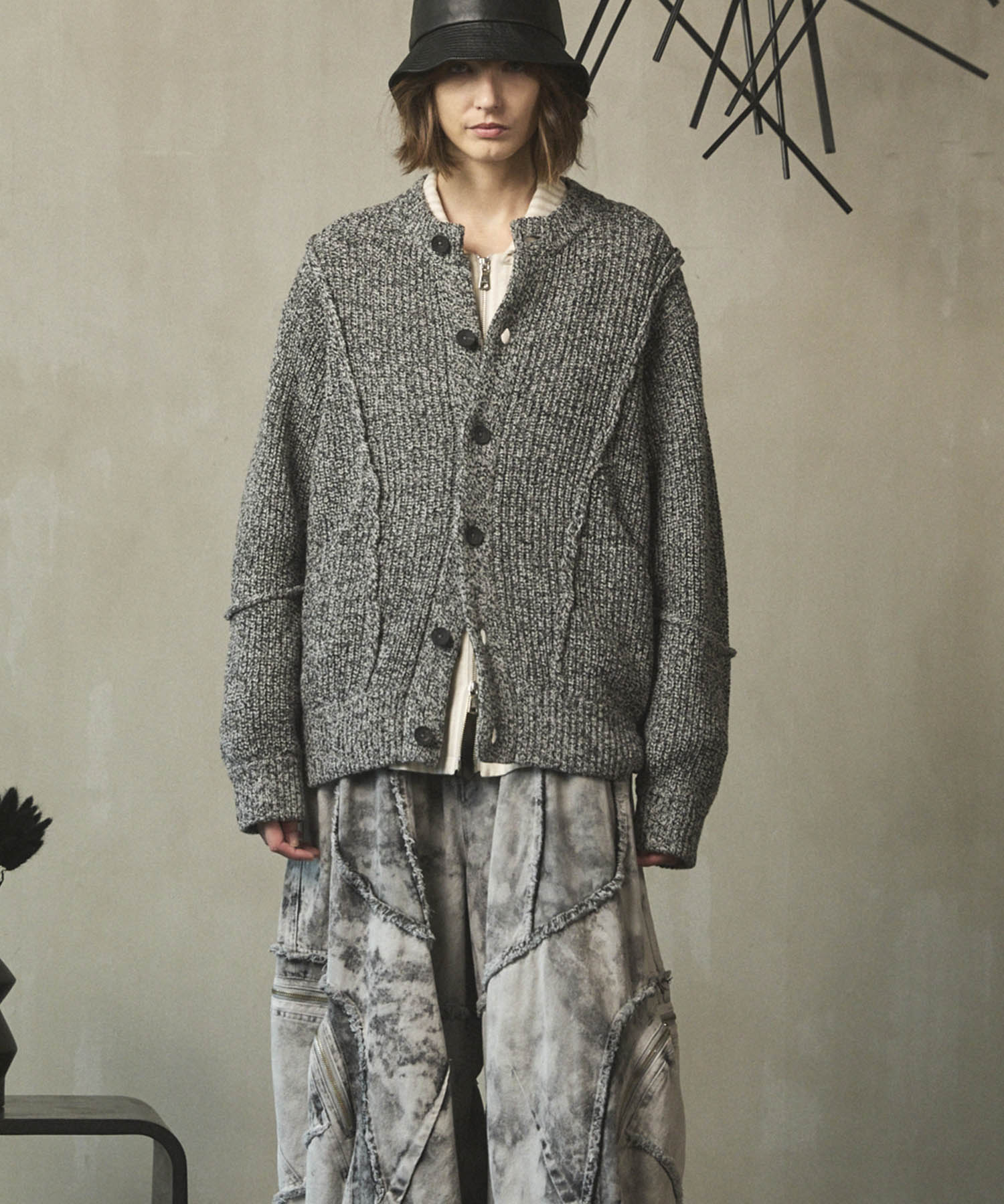 [25AW PRE-ORDER] 3 colors Wool Nylon Prime-Over Crew Neck Knit Cardigan