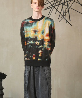 [25AW PRE-ORDER] Contemporary Art Jacquard Prime-Over Crew Neck Shaggy Knit Pullover