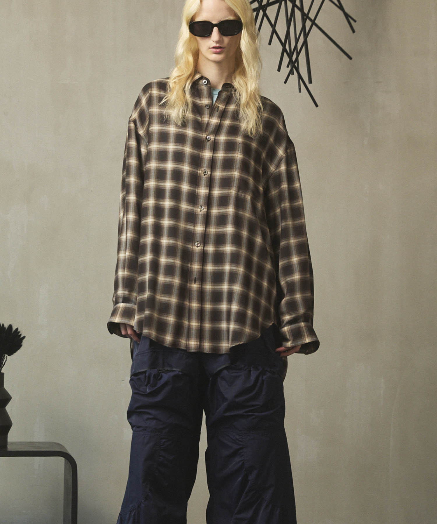 Prime-Over Ombre 점검 일반 칼라 셔츠 코트