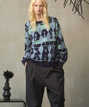 [25AW PRE-ORDER] Rug Pattern Mall Yarn Jacquard Prime-Over Crew Neck Knit Pullover
