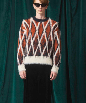 [25AW预订] 7G毛茸茸的jacquard钻石图案Argyle Prime ersere脖子编织套头衫