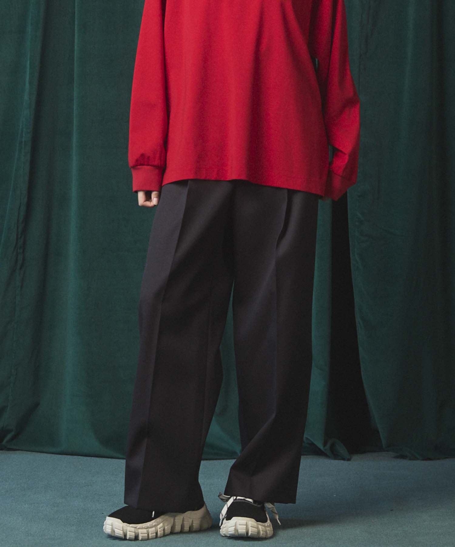 4 Colors Chambray Washable Wool Prime-Wide One Tuck Wide Pants