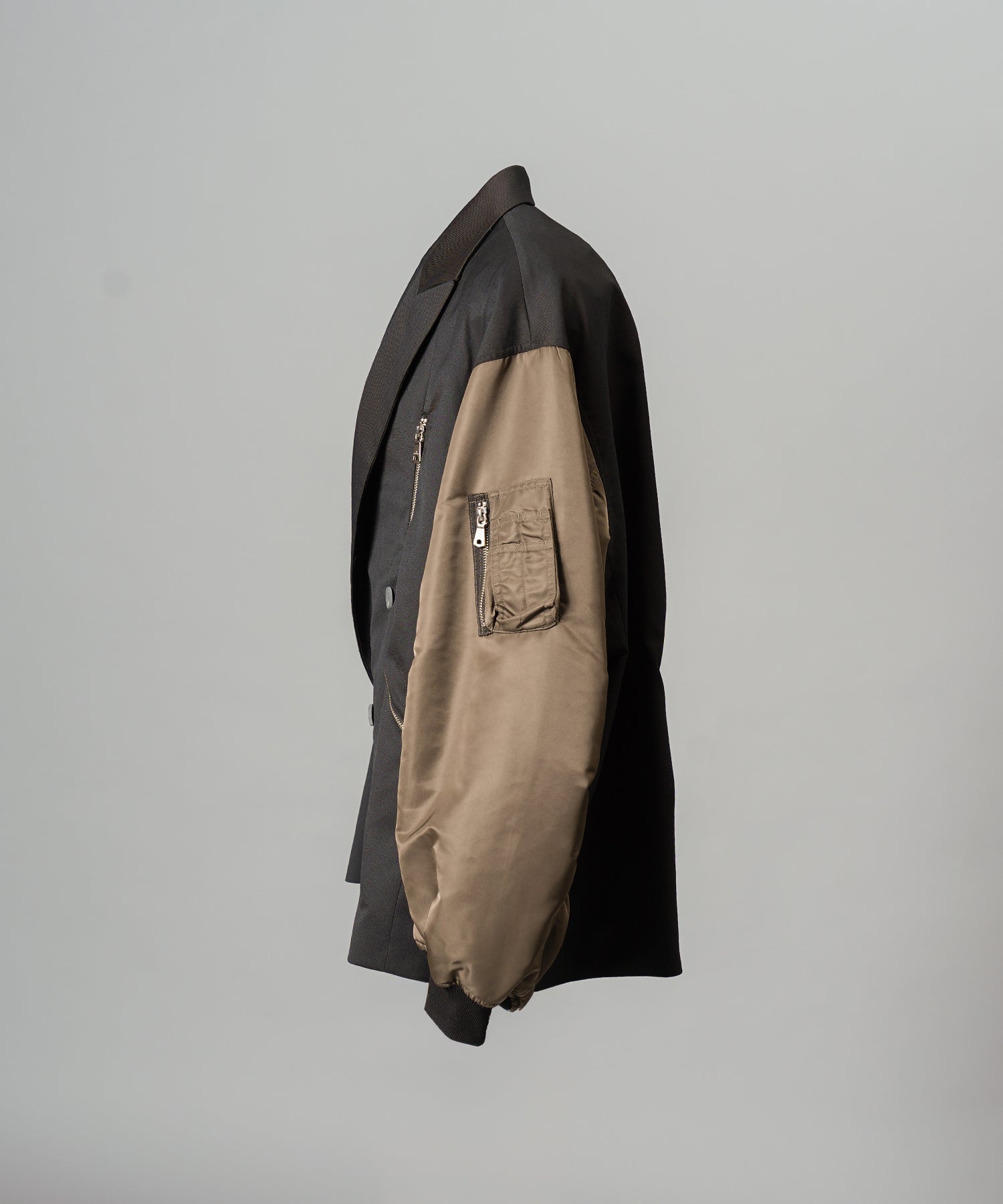 Prime-Over MA-1 Sleeve Double Breasted Curved Zip Tailored Jacket