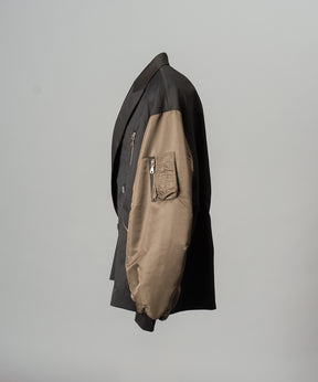 Prime-Over MA-1 Sleeve Double Breasted Curved Zip Tailored Jacket