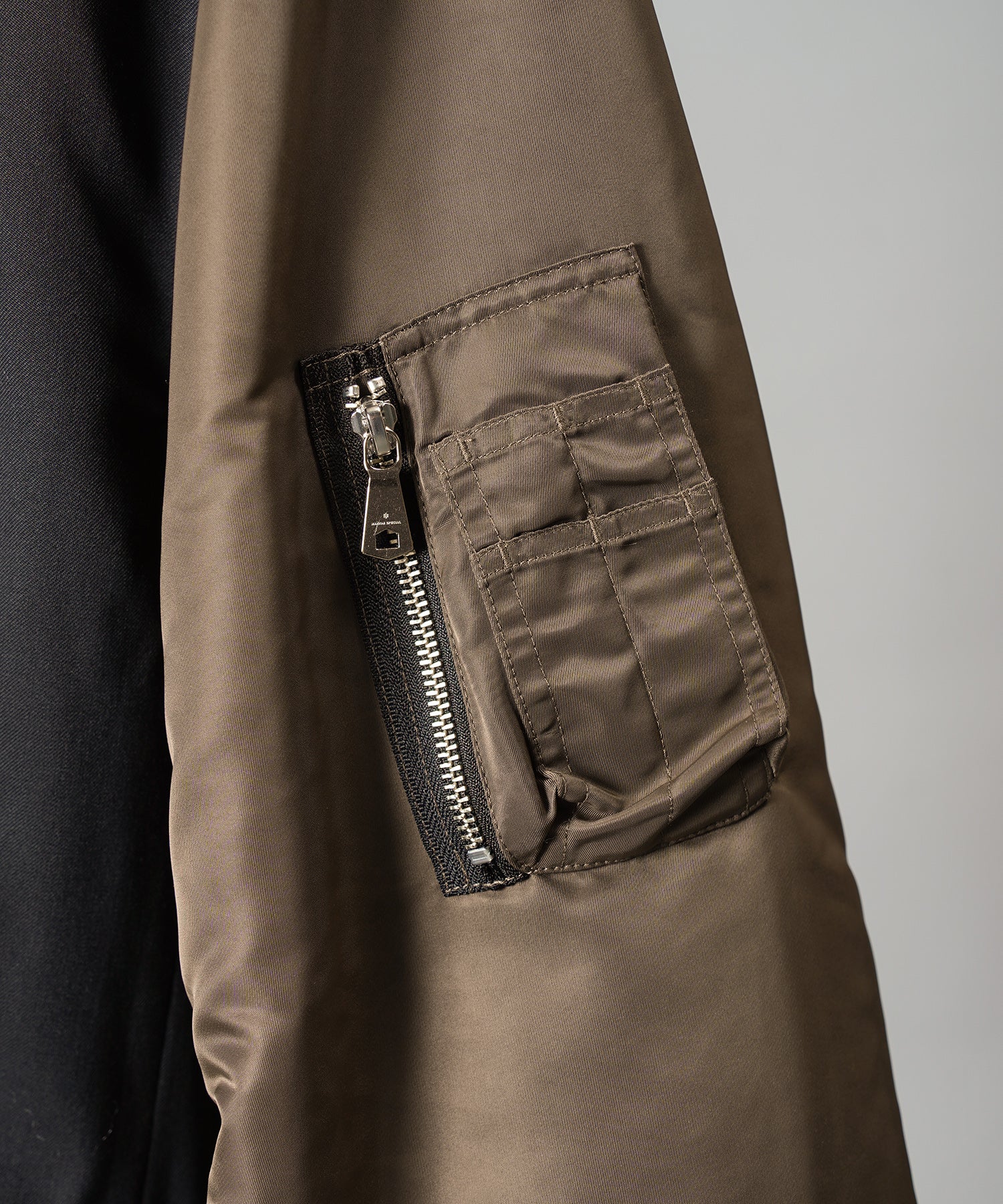 Prime-Over MA-1 Sleeve Double Breasted Curved Zip Tailored Jacket