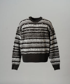 【26AW PRE-ORDER】Fair Isle Border Prime-Over Crew Neck Sweater
