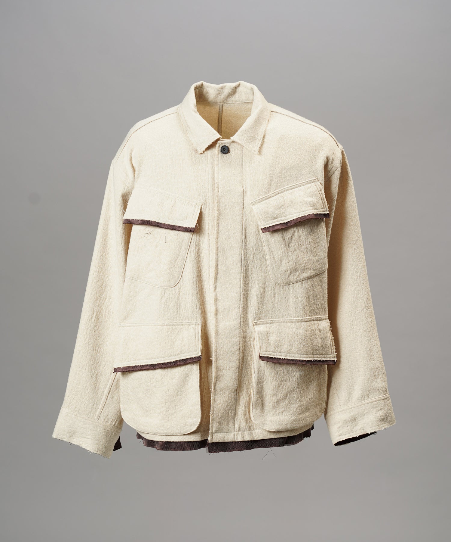 【26AW PRE-ORDER】ウールコットントリミングミックスプライムオーバーファティーグシャツジャケット