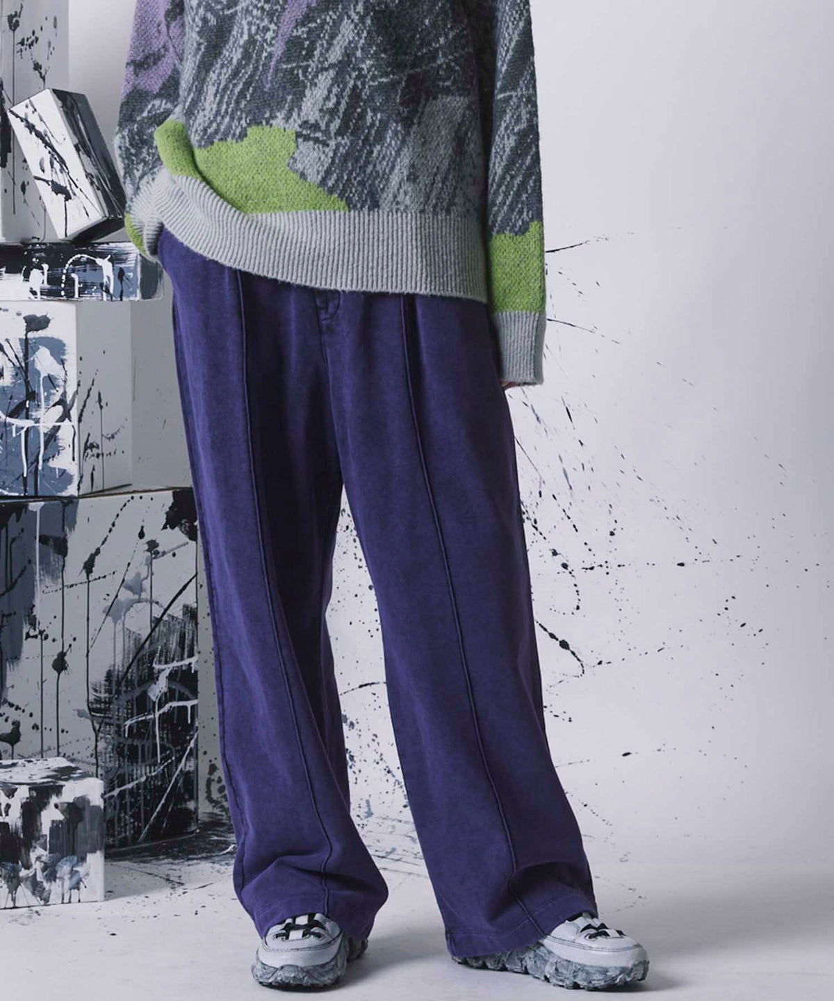 【23AW PRE-ORDER】Chemical Over-Dye Heavy-Weight Sweat Pin tuck Easy Wide Pants