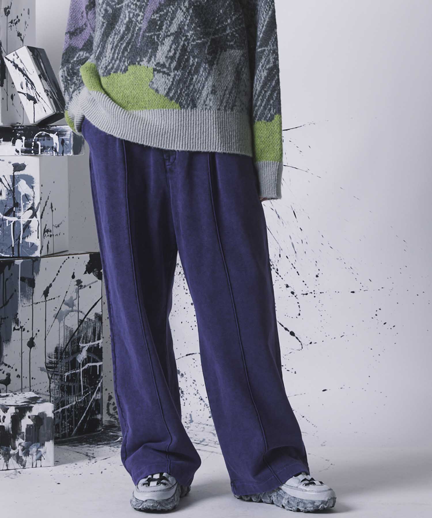 【SALE】Chemical Over-Dye Heavy-Weight Sweat Pin tuck Easy Wide Pants