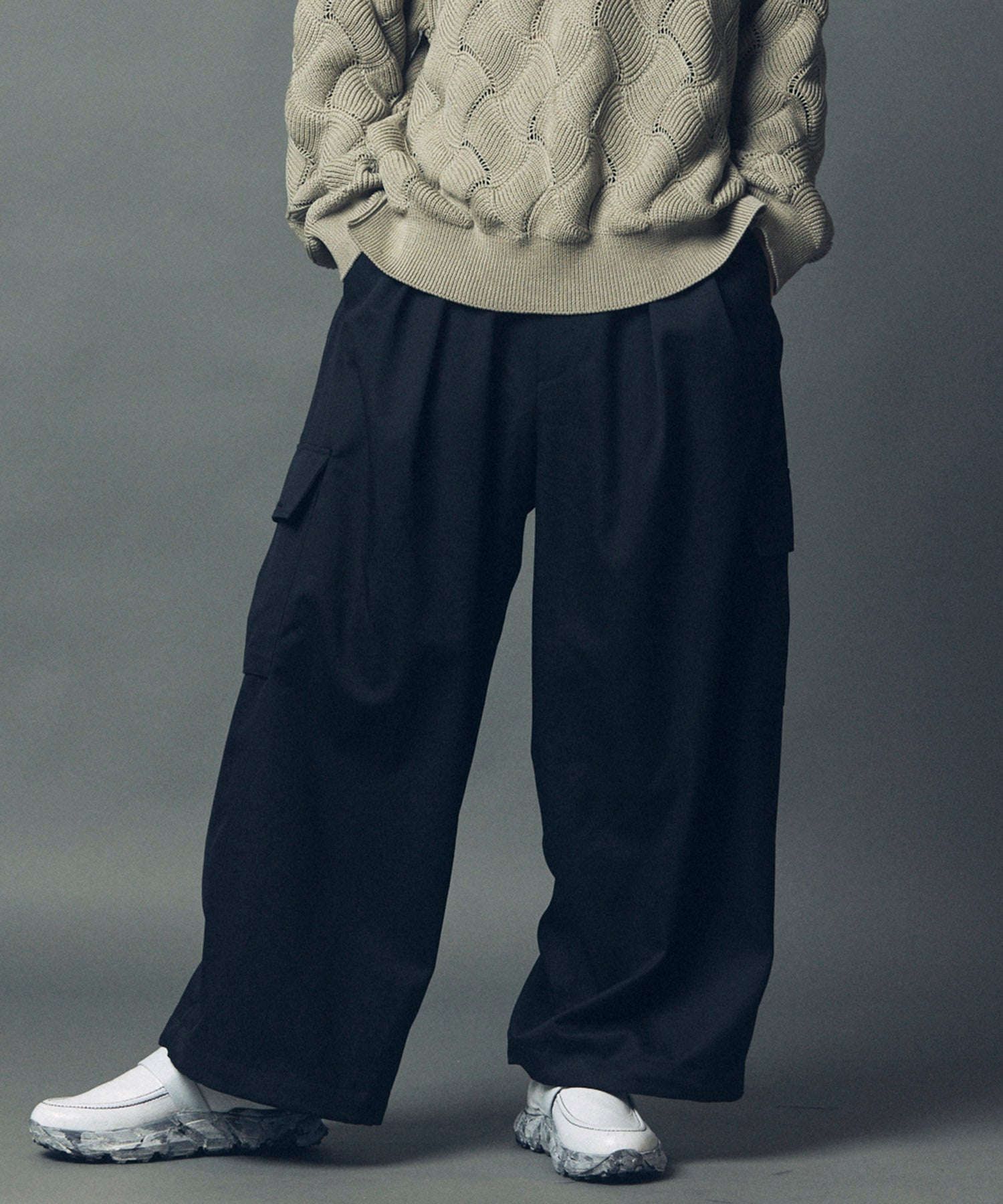 High Count Wool Prime-Wide Cargo Pants