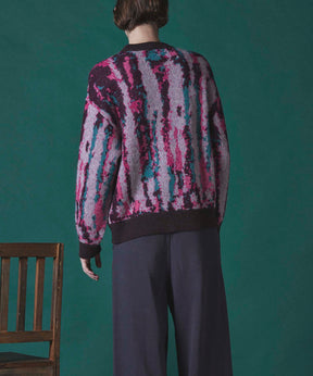 Airy Mohair Crazy Stripe Prime-Over Crew Neck Knit Pullover