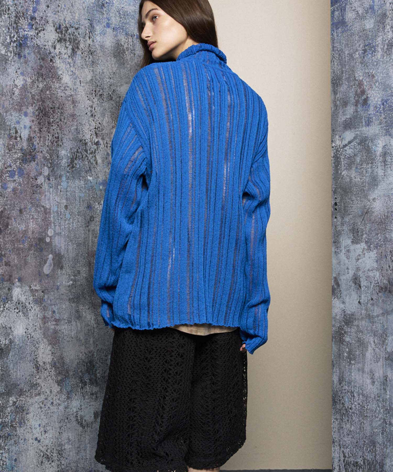 【24AW PRE-ORDER】Sheer Rib Knit Prime-Over Turtle Neck Knit Pullover