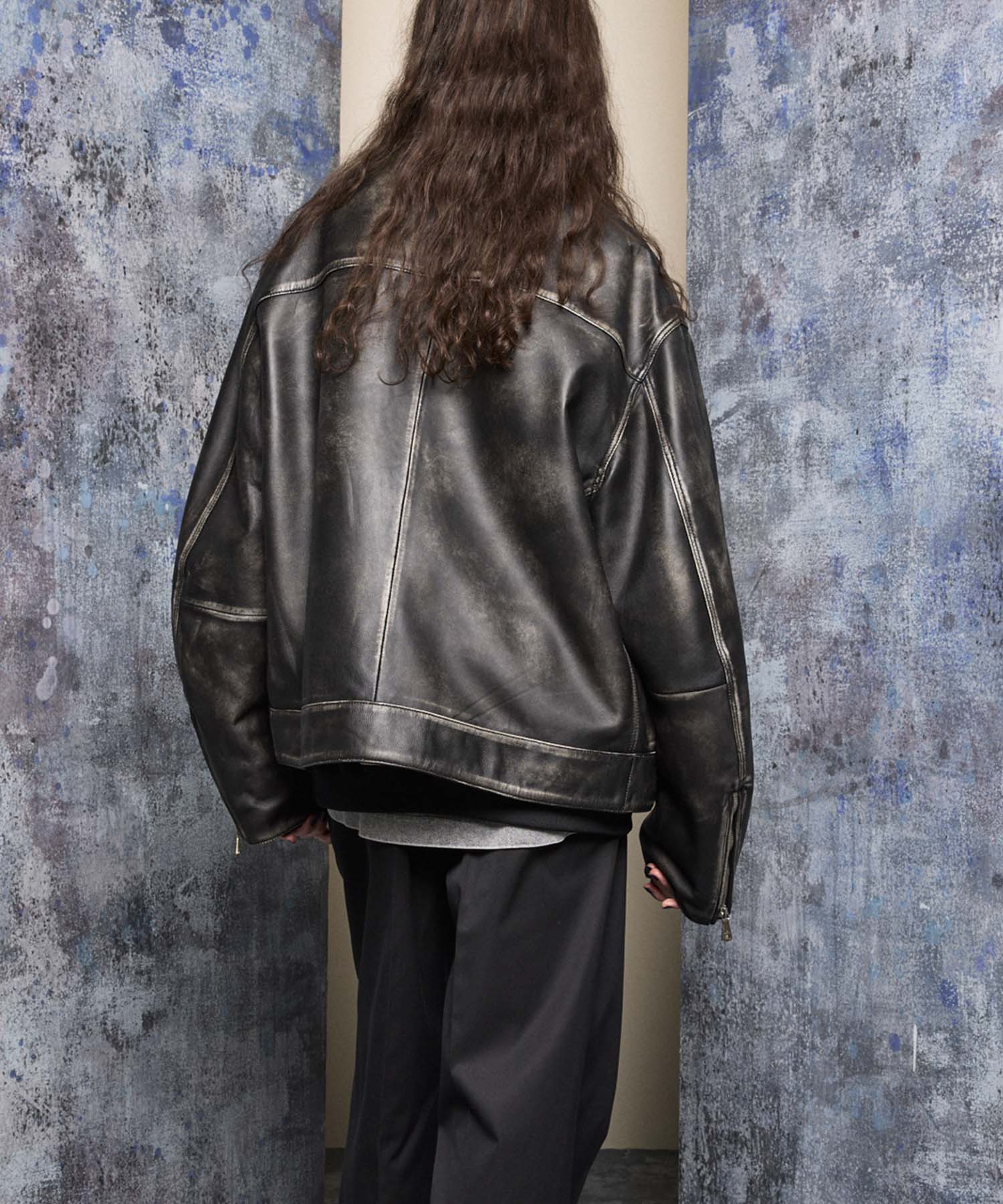 【24AW PRE-ORDER】Sheep Leather Prime-Over Single Rider Collared Jacket