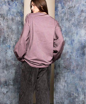 Embroidery Damage Over-Dye Crew Neck Long-Sleeve T-Shirts