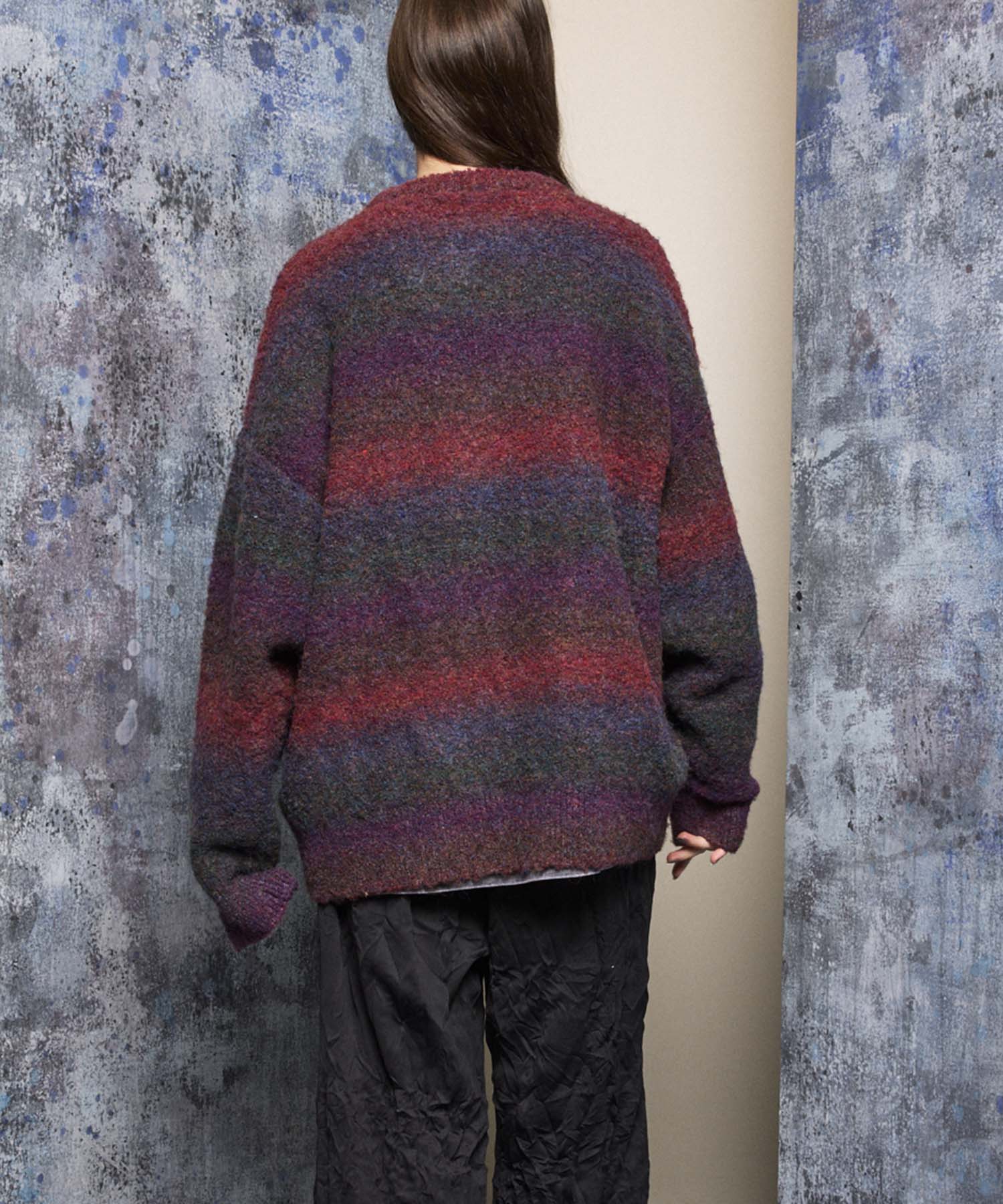 【24AW PRE-ORDER】MOKOMOKO Gradation Border Prime-Over Crew Neck Knit Pullover