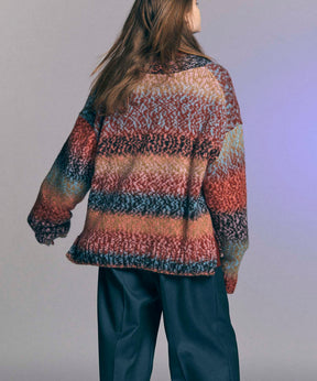 [24AW Pre-Order] Pinori Long Space-Dye Gradation Prime-Over V-Neck Knit Cardigan