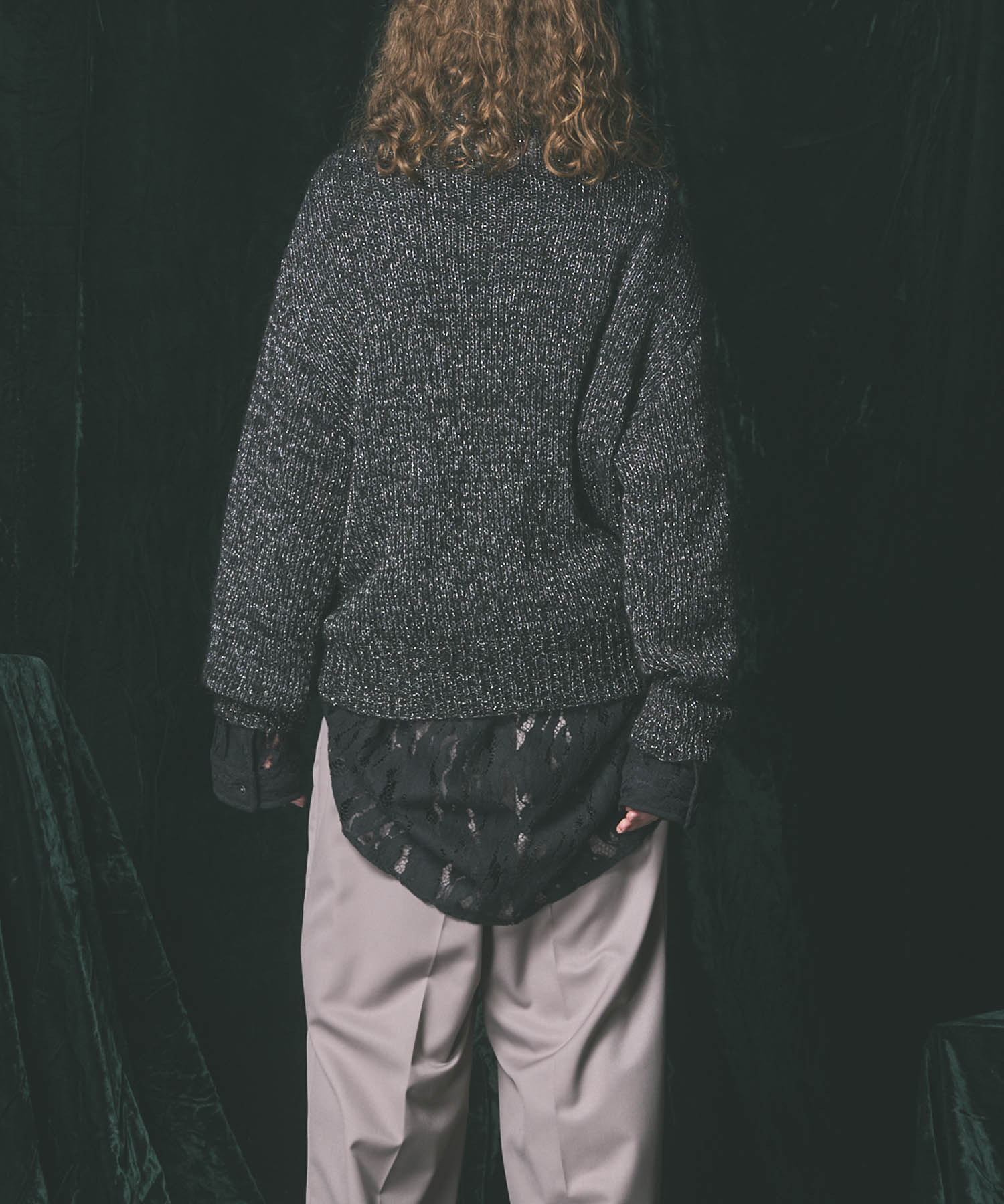 【24AW PRE-ORDER】Mohair x Metallic Yarn Mixed Mohair Sheer Prime-Over Crew Neck Knit Pullover