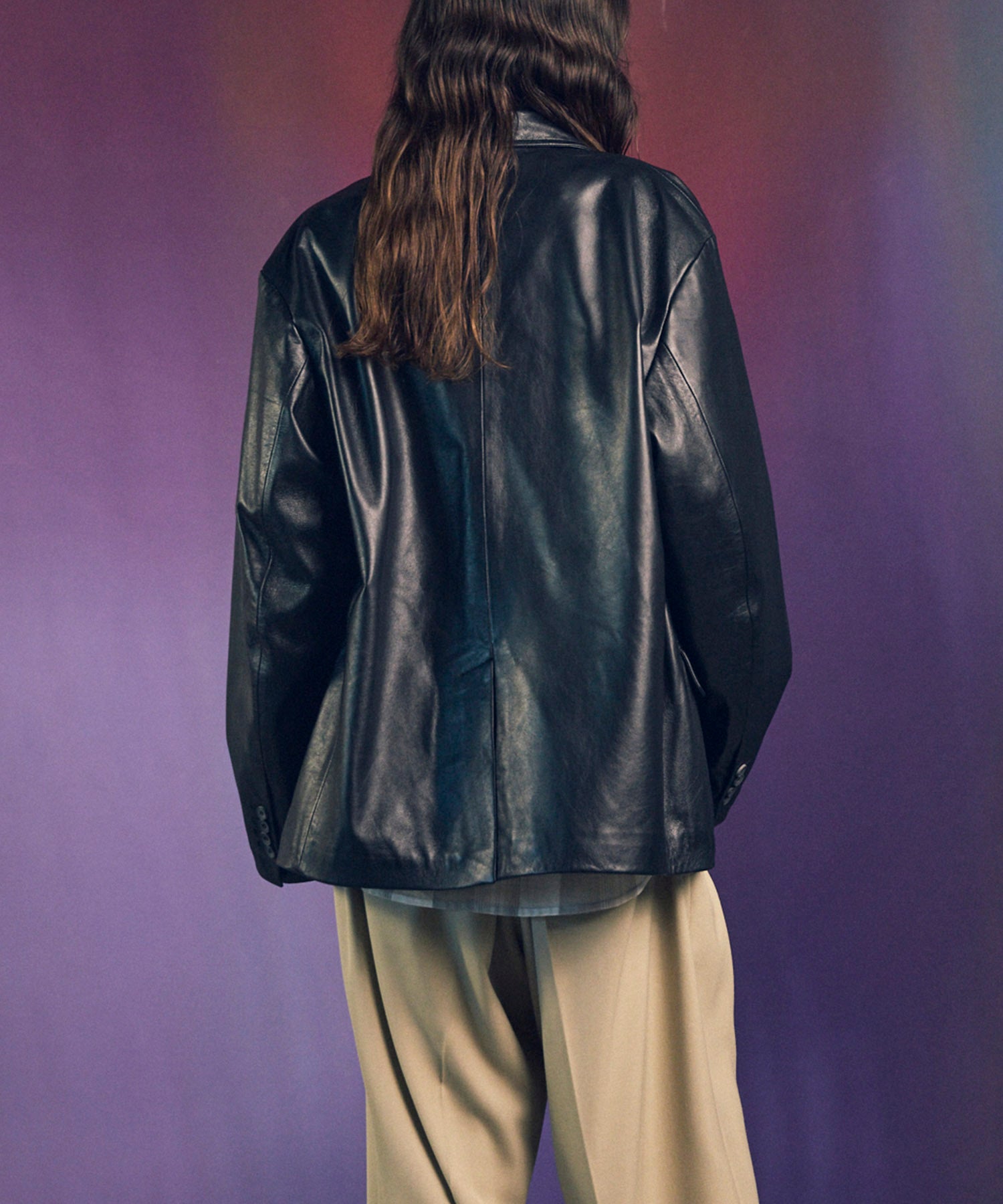 Sheep Leather Peaked Lapel Semi-Double Tailored Jacket