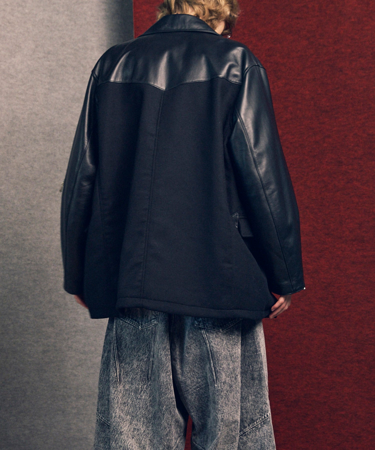 [25AW 사전 주문] 양 가죽 멜튼 콤비네이션 완두콩 코트