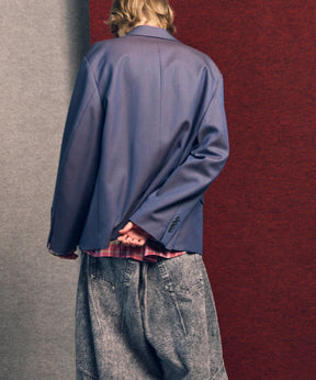 4种颜色Chambray可洗的羊毛峰峰翻领双胸夹克