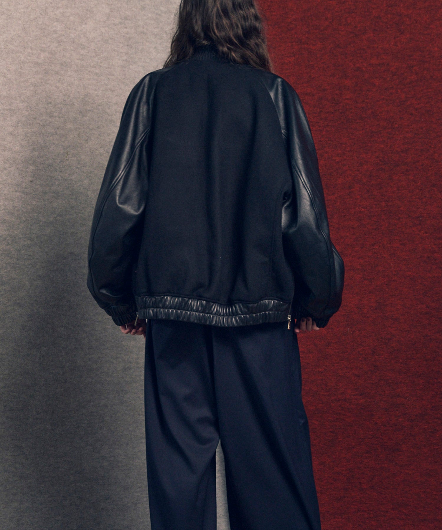 Sheep Leather Melton Combination Stadium Jacket